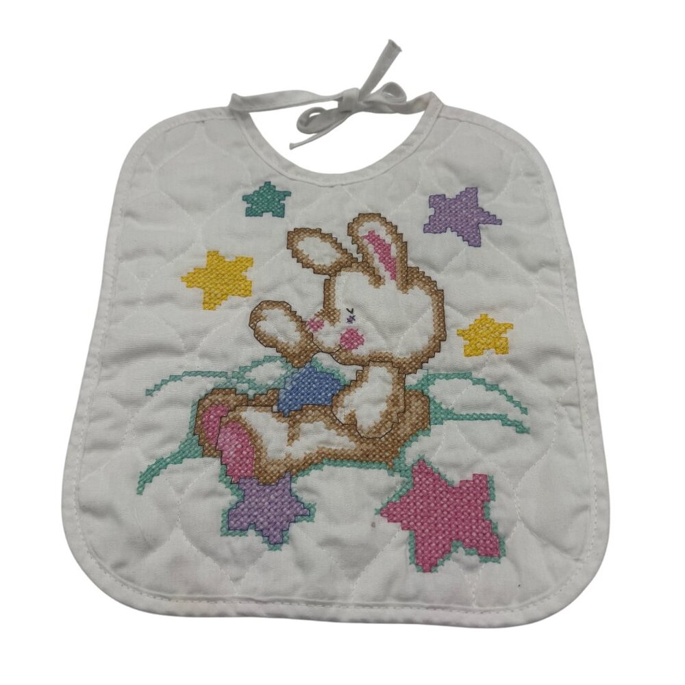 Baby Wares Janlynn Bunny Quilted Cotton Bib Hand-Stitched Star Accents